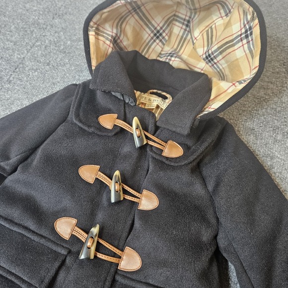 Hope And Henry Toddler Coat 18-24 Months Toggle Button Hooded Black Lined Plaid - Picture 1 of 8